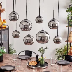 hofstein Suspension - Verre Koyoto Chrome, Fumé, 8 lumières