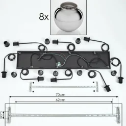 hofstein Suspension - Verre Koyoto Chrome, Fumé, 8 lumières