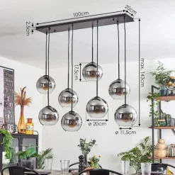 hofstein Suspension - Verre Koyoto Clair, Fumé, 8 lumières