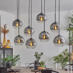 hofstein Suspension - Verre Koyoto Clair, Fumé, 8 lumières