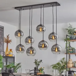 hofstein Suspension - Verre Koyoto Clair, Fumé, 8 lumières