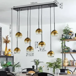 hofstein Suspension - Verre Koyoto Or, Clair, 8 lumières