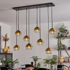 hofstein Suspension - Verre Koyoto Or, Clair, 8 lumières