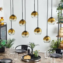 hofstein Suspension - Verre Koyoto Or, Clair, 8 lumières