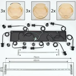 hofstein Suspension - Verre Koyoto Ambre, 8 lumières