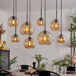 hofstein Suspension - Verre Koyoto Ambre, 8 lumières