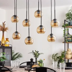 hofstein Suspension - Verre Koyoto Ambre, 8 lumières