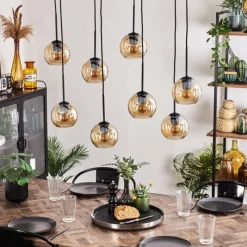 hofstein Suspension - Verre Koyoto Ambre, 8 lumières