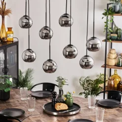 Suspension Verre Fumé-hofstein Suspension - Verre Koyoto Chrome, Fumé, 8 lumières