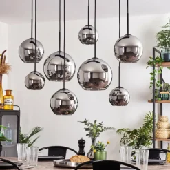 hofstein Suspension - Verre Koyoto Chrome, Fumé, 8 lumières