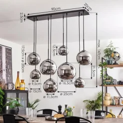 hofstein Suspension - Verre Koyoto Chrome, Fumé, 8 lumières