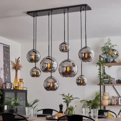 hofstein Suspension - Verre Koyoto Chrome, Fumé, 8 lumières