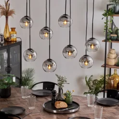 hofstein Suspension - Verre Koyoto Chrome, Clair, Fumé, 8 lumières