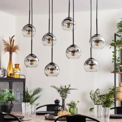 hofstein Suspension - Verre Koyoto Chrome, Clair, Fumé, 8 lumières