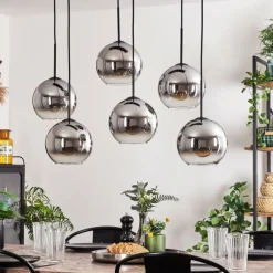 hofstein Suspension - Verre Koyoto Chrome, Clair, Fumé, 6 lumières