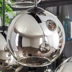 hofstein Suspension - Verre Koyoto Chrome, Clair, Fumé, 6 lumières