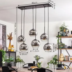 hofstein Suspension - Verre Koyoto Chrome, Clair, Fumé, 6 lumières