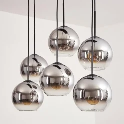 hofstein Suspension - Verre Koyoto Chrome, Clair, Fumé, 6 lumières