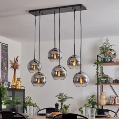 hofstein Suspension - Verre Koyoto Chrome, Clair, Fumé, 6 lumières