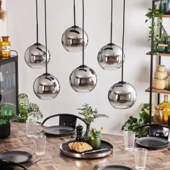 hofstein Suspension - Verre Koyoto Chrome, Clair, Fumé, 6 lumières