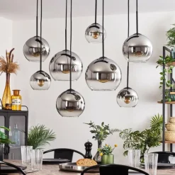 Suspension Verre Fumé-hofstein Suspension - Verre Koyoto Chrome, Clair, Fumé, 8 lumières