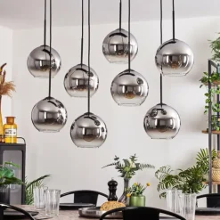 hofstein Suspension - Verre Koyoto Chrome, Clair, Fumé, 8 lumières