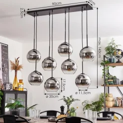 hofstein Suspension - Verre Koyoto Chrome, Clair, Fumé, 8 lumières