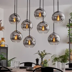 hofstein Suspension - Verre Koyoto Chrome, Clair, Fumé, 8 lumières