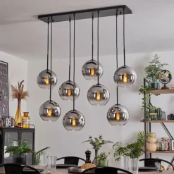 hofstein Suspension - Verre Koyoto Chrome, Clair, Fumé, 8 lumières