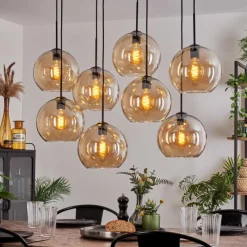 hofstein Suspension - Verre Koyoto Ambre, 8 lumières