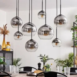 hofstein Suspension - Verre Koyoto Clair, Fumé, 8 lumières