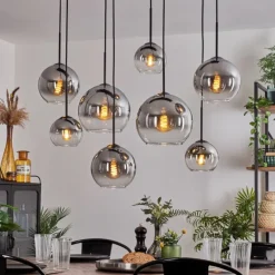 hofstein Suspension - Verre Koyoto Clair, Fumé, 8 lumières