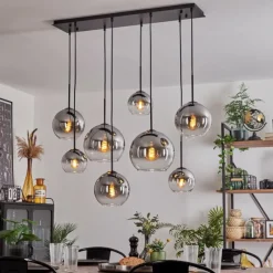 hofstein Suspension - Verre Koyoto Clair, Fumé, 8 lumières