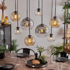 hofstein Suspension - Verre Koyoto Ambre, Clair, Fumé, 8 lumières