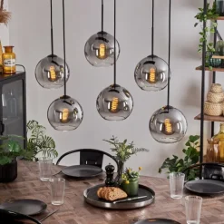 hofstein Suspension - Verre Koyoto Clair, Fumé, 6 lumières