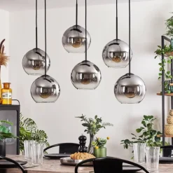 hofstein Suspension - Verre Koyoto Clair, Fumé, 6 lumières