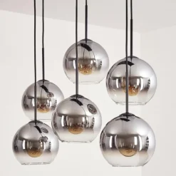 hofstein Suspension - Verre Koyoto Clair, Fumé, 6 lumières