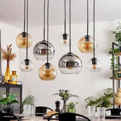 hofstein Suspension - Verre Koyoto Ambre, Chrome, Clair, Fumé, 8 lumières