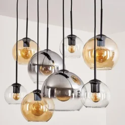 hofstein Suspension - Verre Koyoto Ambre, Chrome, Clair, Fumé, 8 lumières