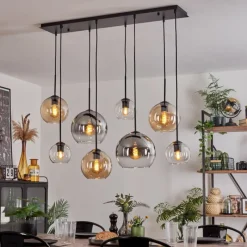 hofstein Suspension - Verre Koyoto Ambre, Chrome, Clair, Fumé, 8 lumières