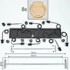 hofstein Suspension - Verre Koyoto Ambre, 8 lumières