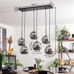 hofstein Suspension - Verre Koyoto Chrome, Fumé, 6 lumières