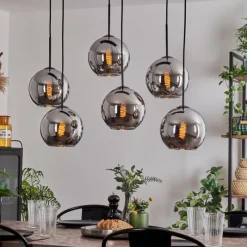 hofstein Suspension - Verre Koyoto Chrome, Fumé, 6 lumières