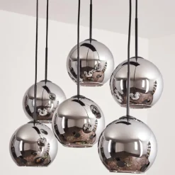 hofstein Suspension - Verre Koyoto Chrome, Fumé, 6 lumières