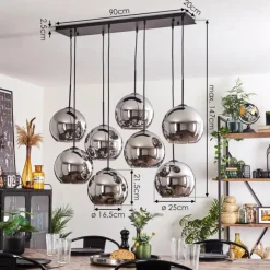 hofstein Suspension - Verre Koyoto Chrome, Fumé, 8 lumières