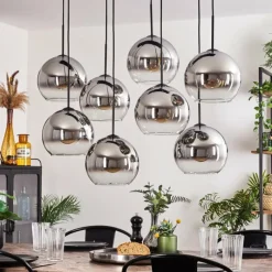 hofstein Suspension - Verre Koyoto Chrome, Clair, Fumé, 8 lumières