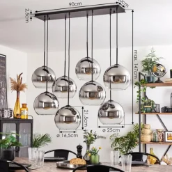 hofstein Suspension - Verre Koyoto Chrome, Clair, Fumé, 8 lumières