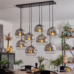 hofstein Suspension - Verre Koyoto Chrome, Clair, Fumé, 8 lumières