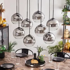 hofstein Suspension - Verre Koyoto Chrome, Clair, Fumé, 8 lumières