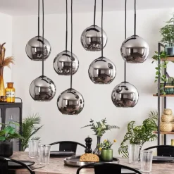 hofstein Suspension - Verre Koyoto Chrome, Fumé, 8 lumières